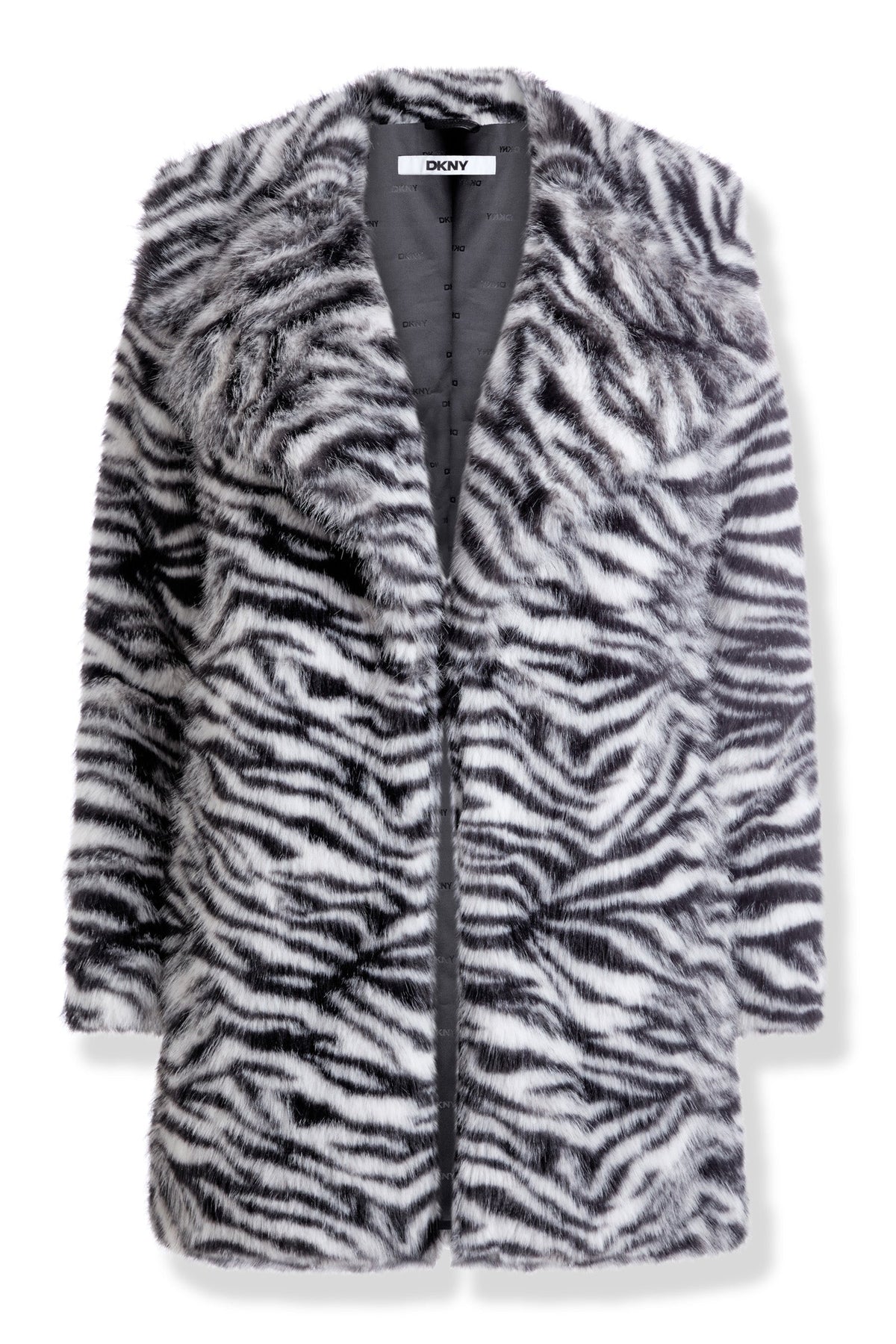 FAUX FUR SNOW LEOPARD JACKET - Black/White | DKNY