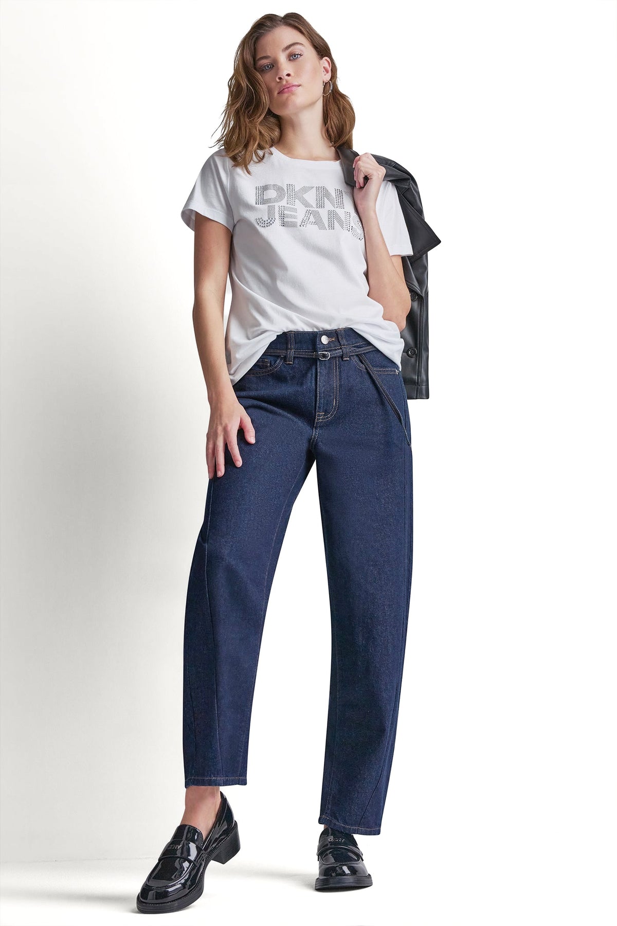 DKNY JEANS STACKED RHINESTONE DOME TEE - Black | DKNY