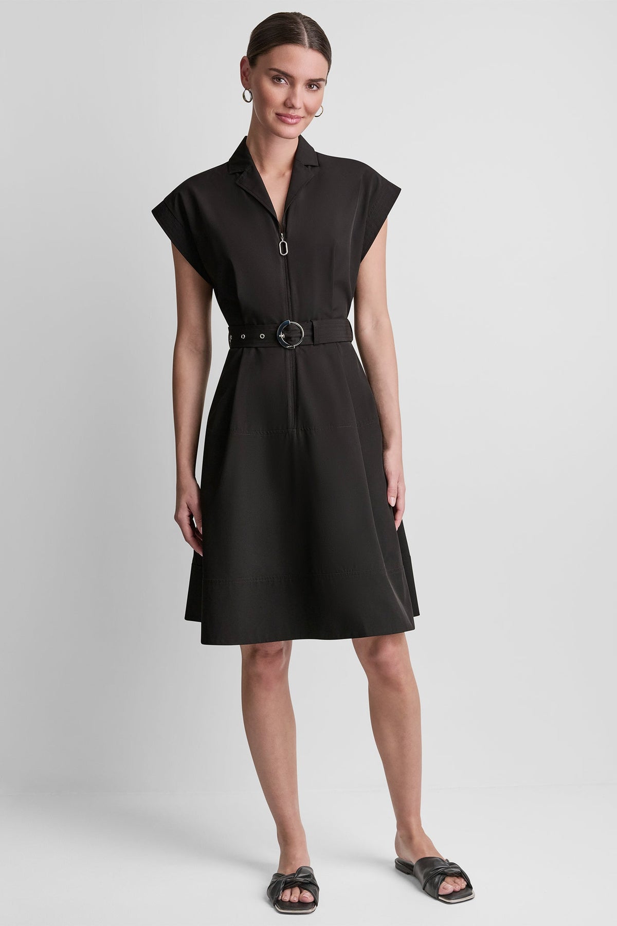 CAP SLEEVE ZIP-FRONT SHIRT DRESS - Indigo | DKNY