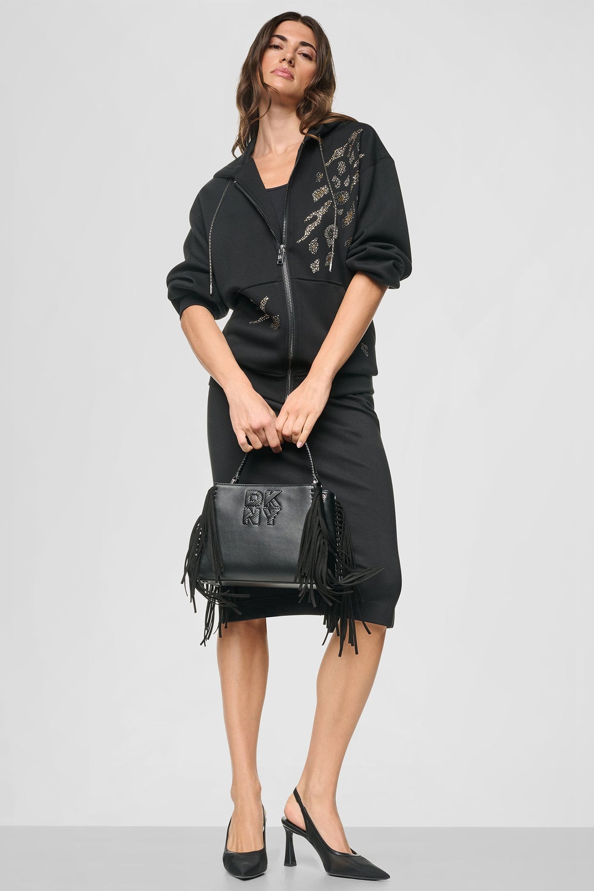 STUDDED ANIMAL PRINT HOODIE - Black | DKNY