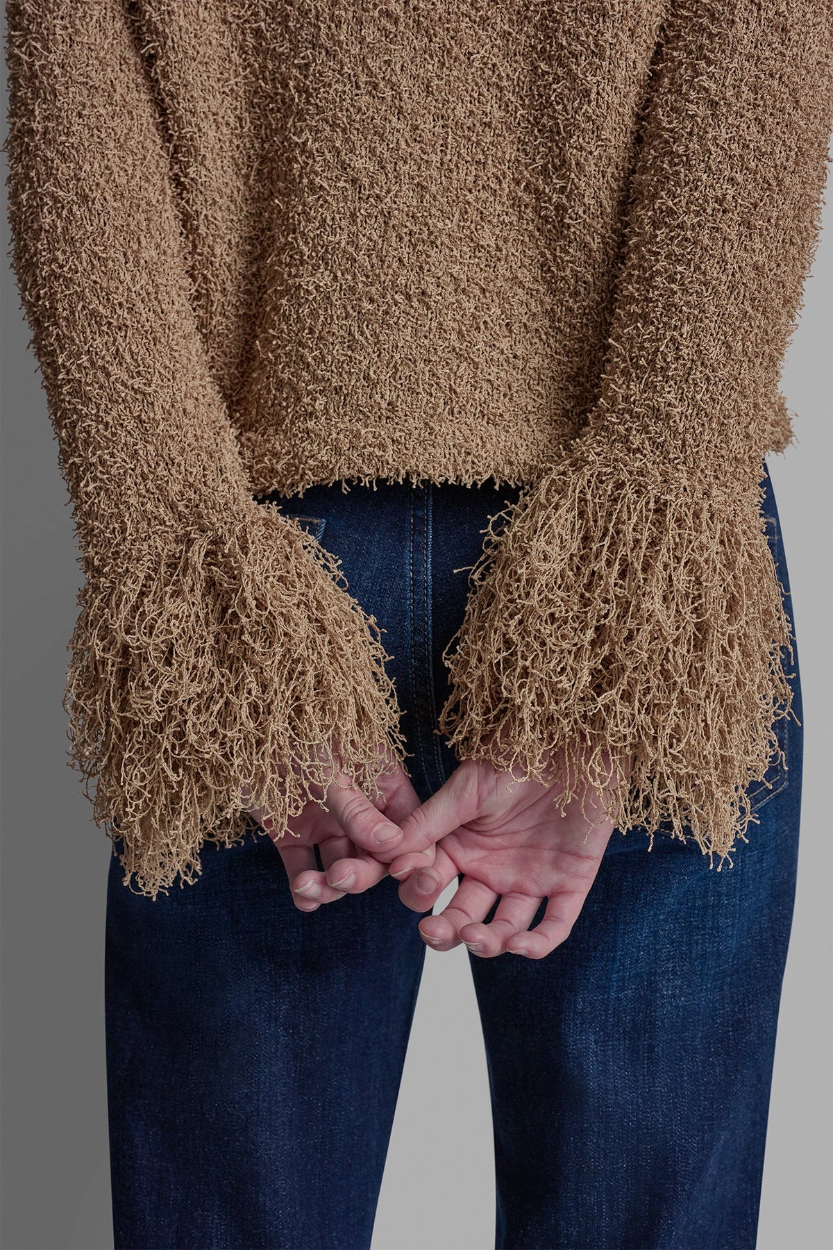 LONG SLEEVE FRINGE CARDIGAN - Travertine | DKNY