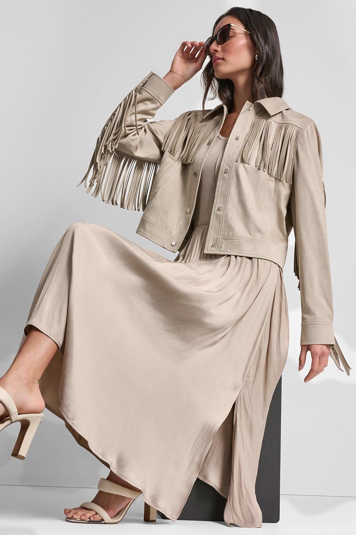 FRINGE JACKET - Pebble | DKNY