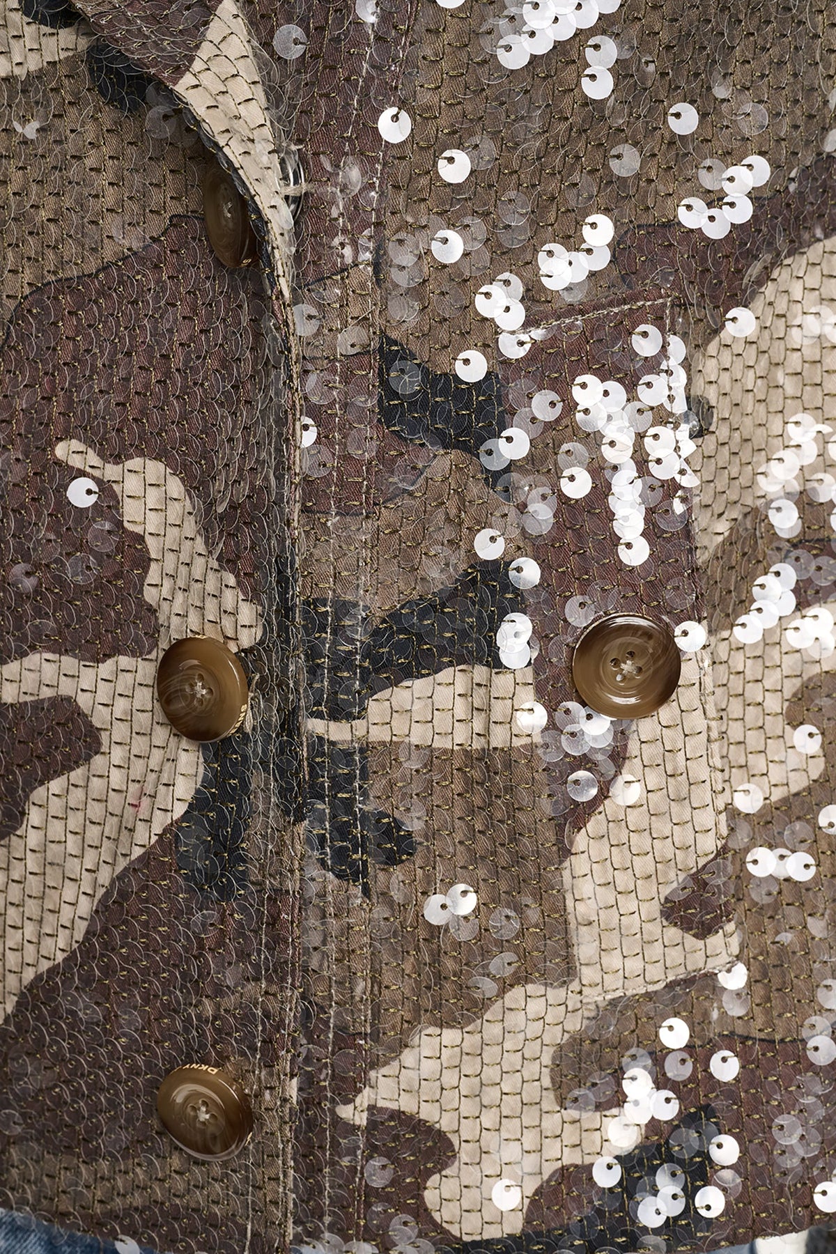 SEQUIN DOUBLE BREASTED TRENCH COAT - Covert Camo Taupe | DKNY
