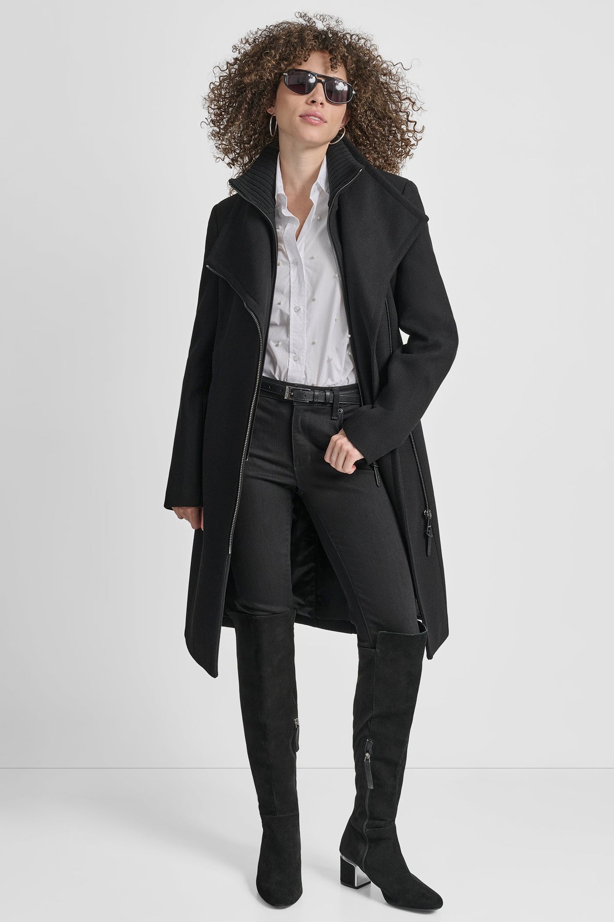 WOOL WRAP JACKET WITH INSERT - Black | DKNY