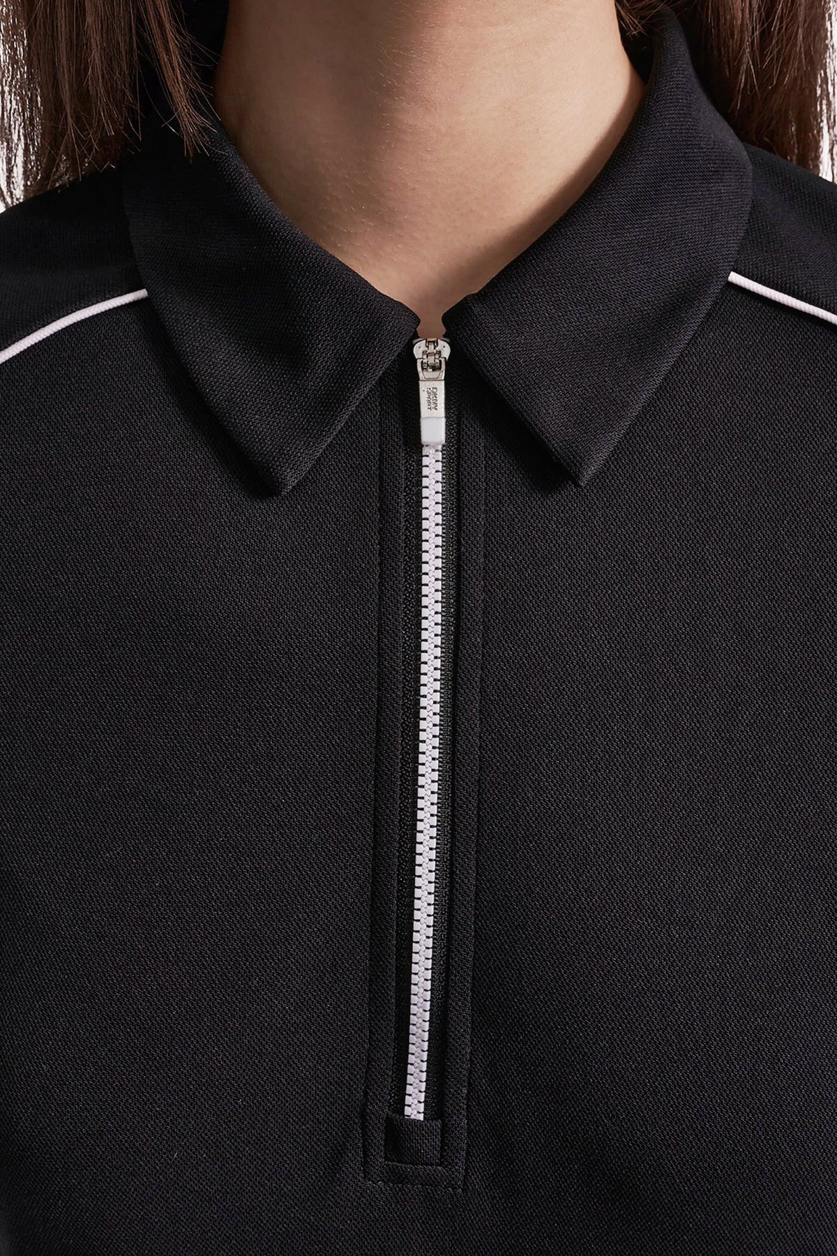 HALF-ZIP POLO DRESS WITH CONTRAST PIPING - White/Black | DKNY