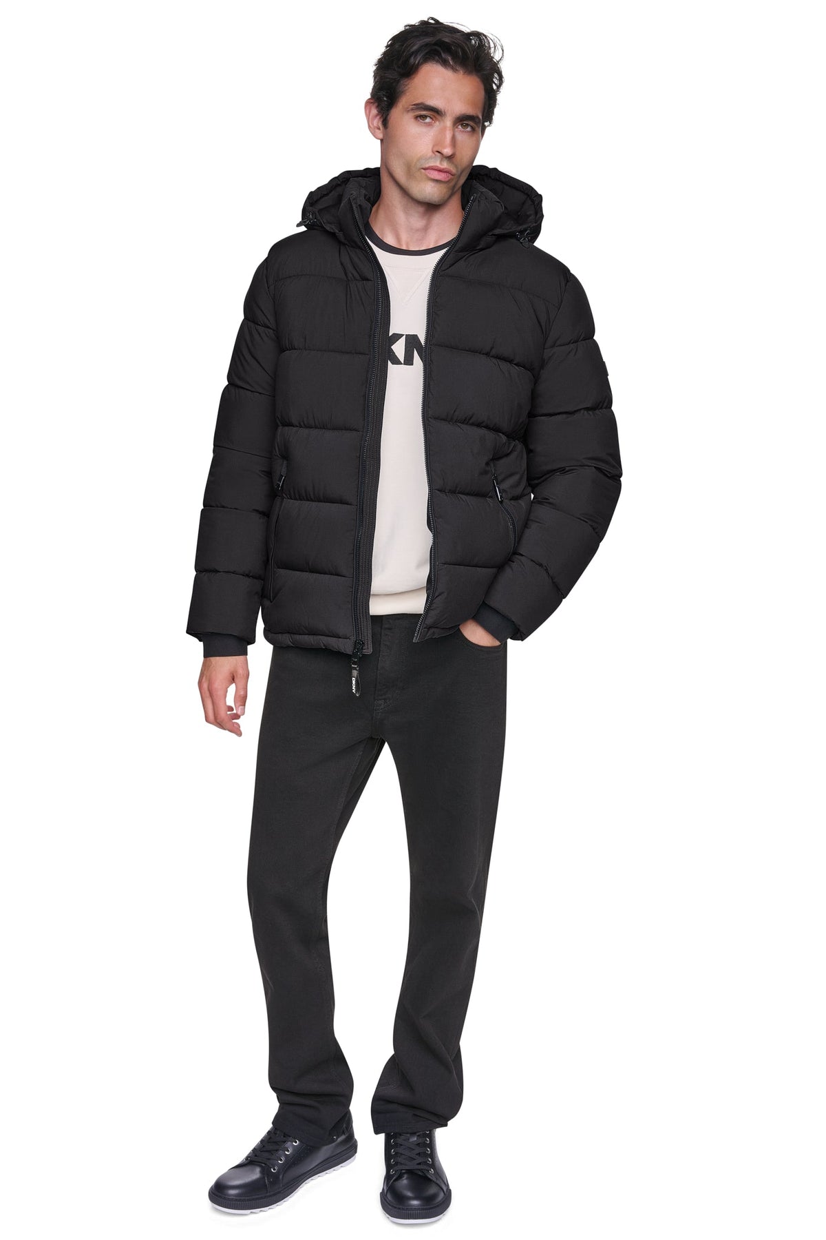 HEAVY WEIGHT HOODED PUFFER - Blue Edge | DKNY