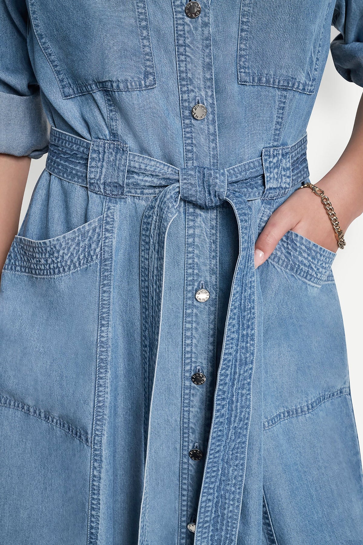 LONG SLEEVE ROLL TAB TENCEL CARGO DRESS - Stream | DKNY