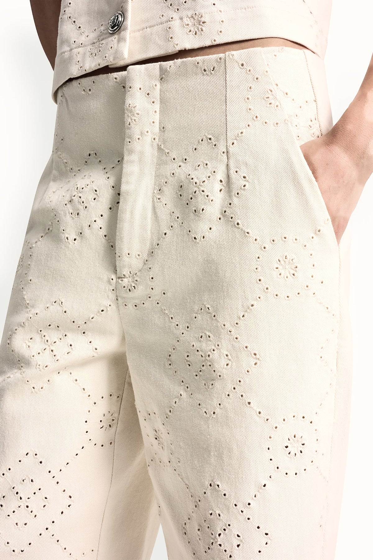 HIGH-RISE TWILL WIDE LEG PANT - Eggnog | DKNY
