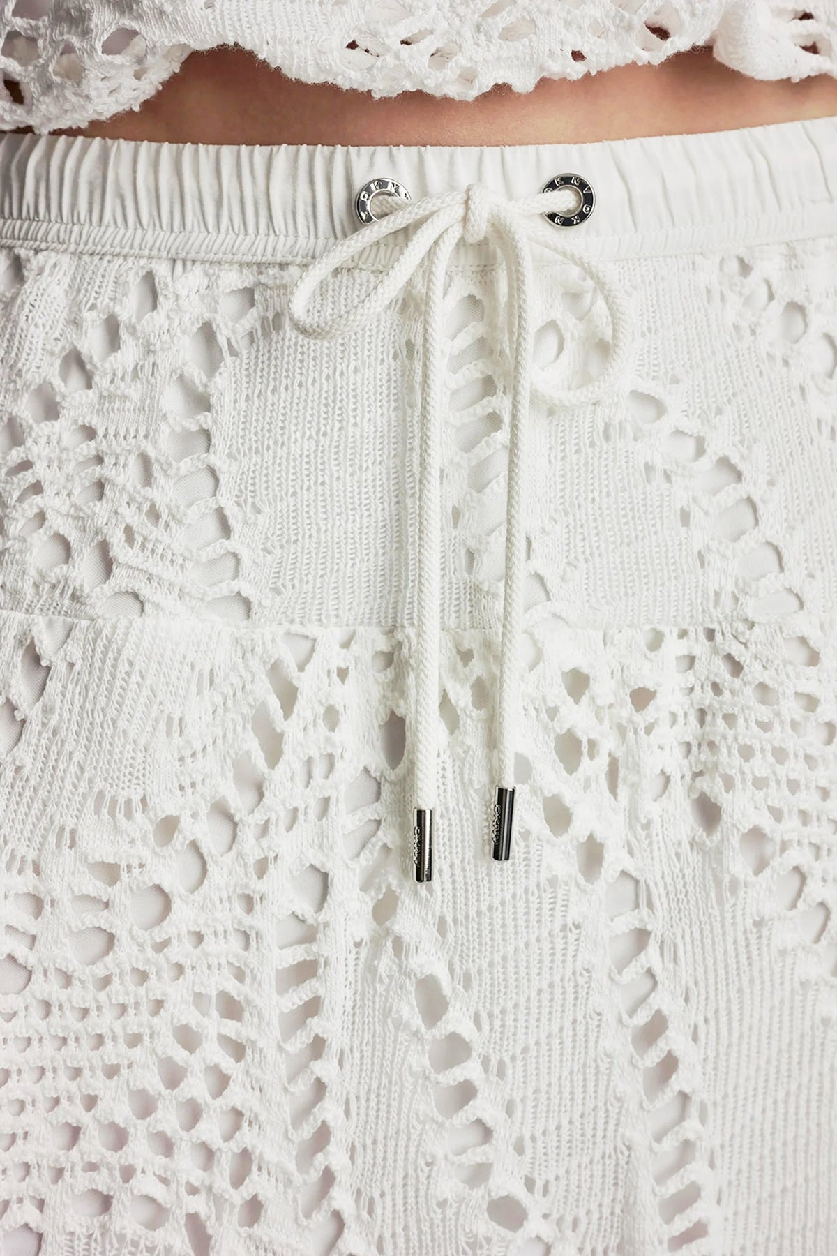 COTTON-BLEND CROCHET LEAF MIDI SKIRT - Ivory | DKNY