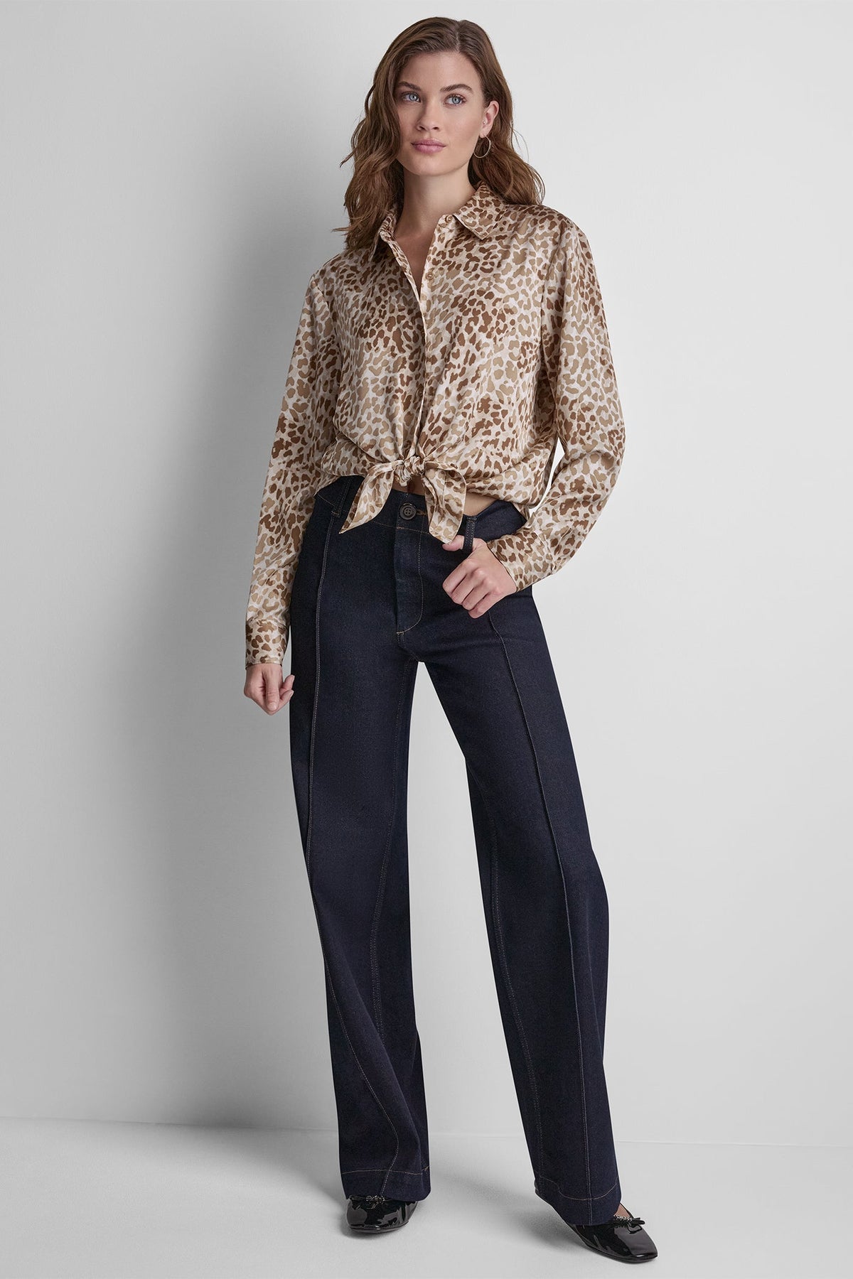 BUTTON FRONT PRINTED BLOUSE - Disguise Woodsmoke | DKNY