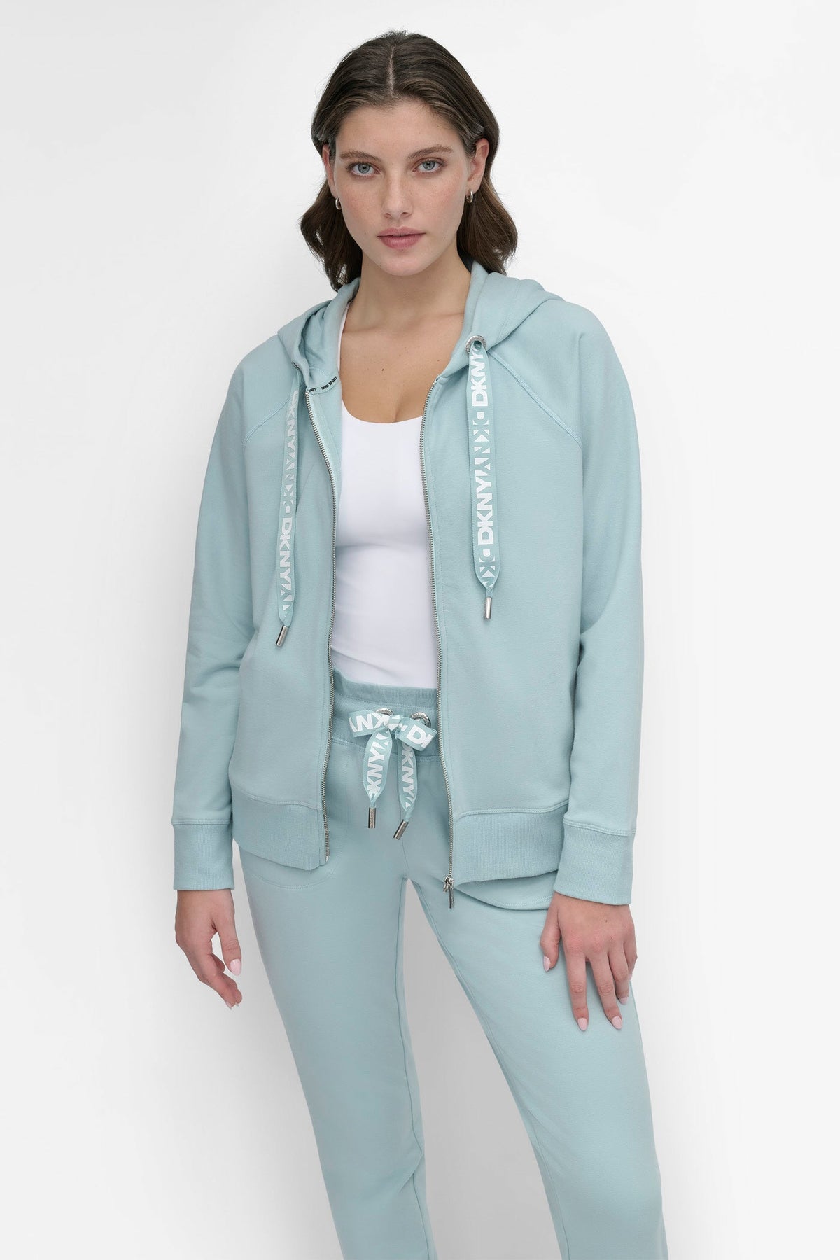 TWO-TONE LOGO DRAWSTRING HOODIE - Pearl Grey Heather | DKNY