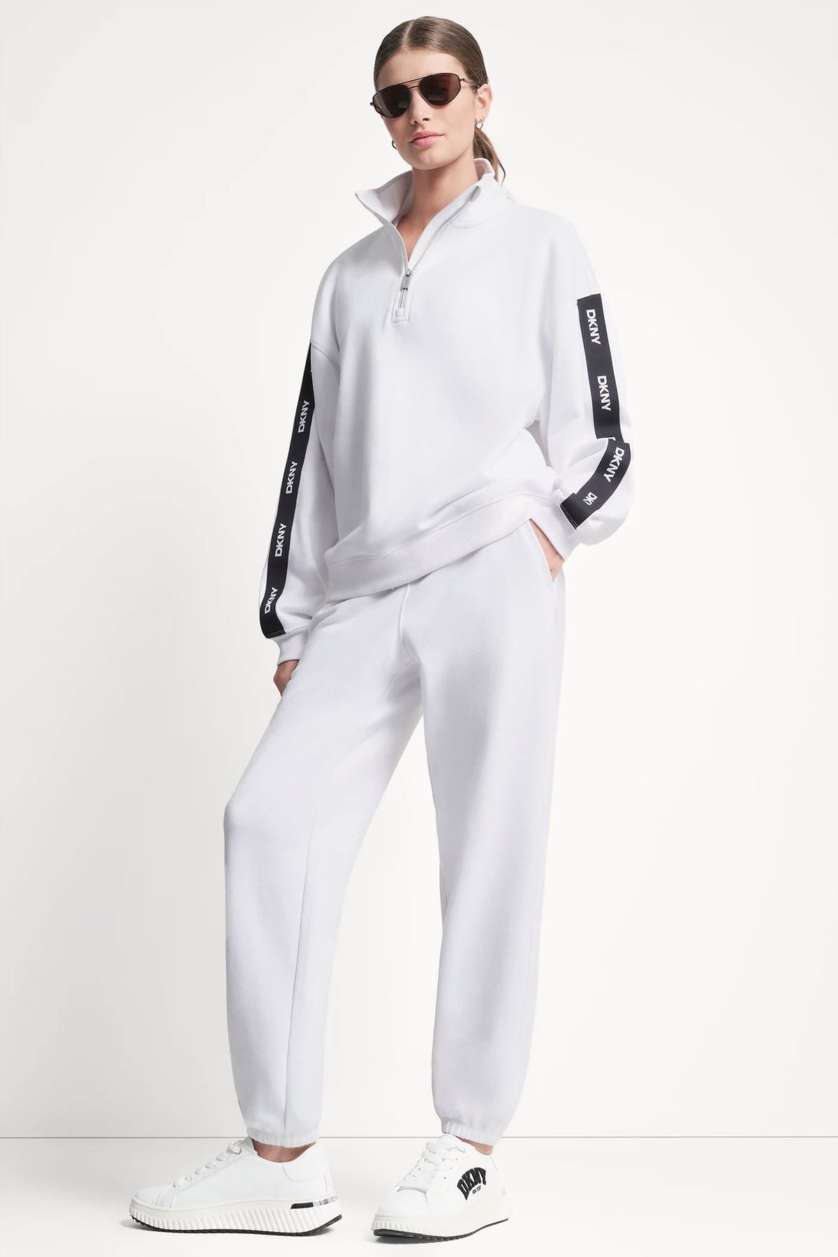 LOGO QUARTER-ZIP SWEATSHIRT - White | DKNY