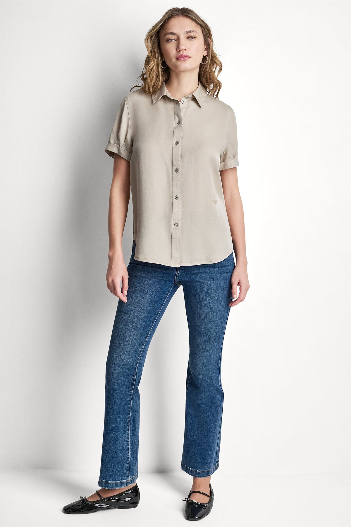 GARMENT DYE BUTTON-FRONT SHIRT - Chambray | DKNY