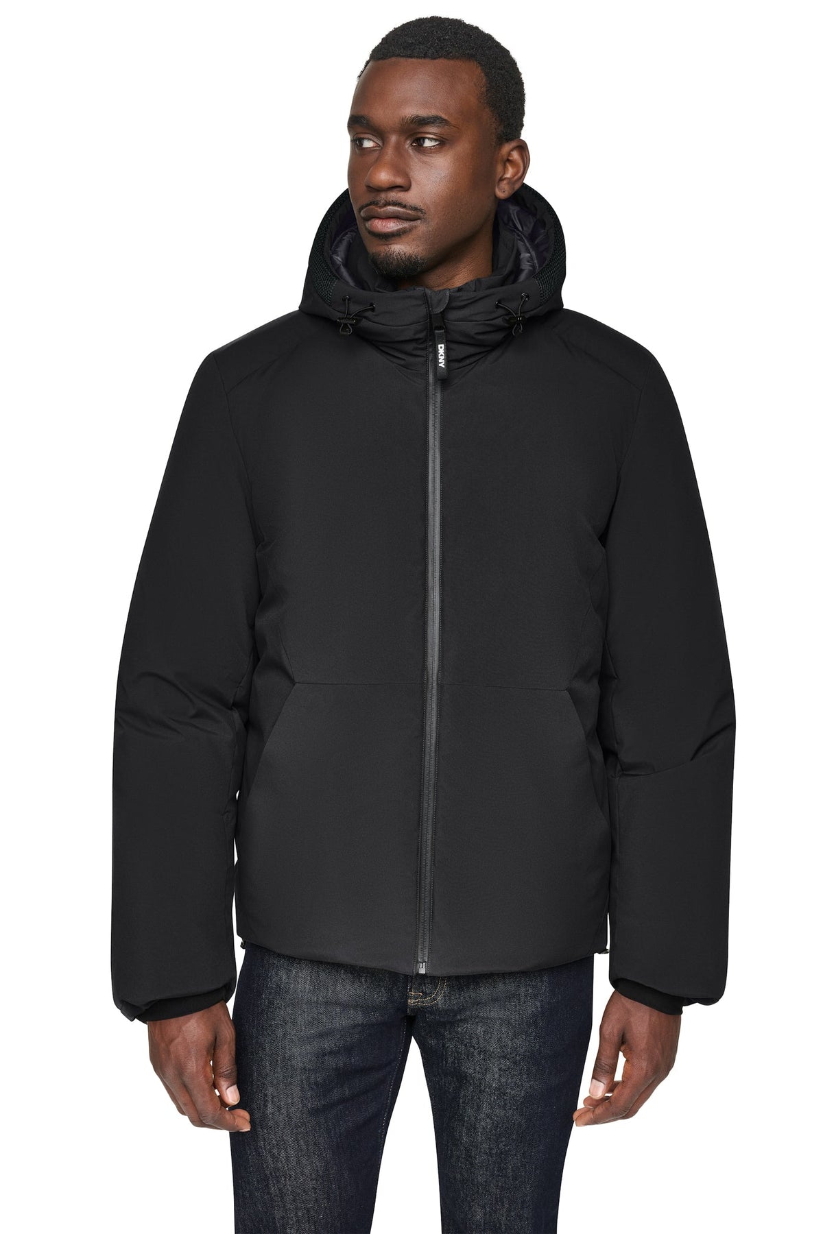 HOODED PUFFER JACKET - Black | DKNY