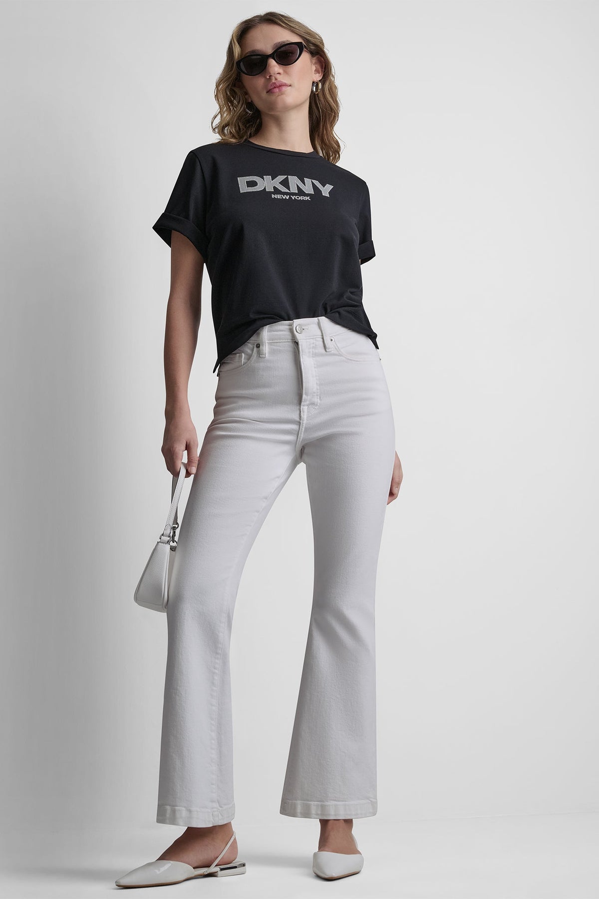 CRYSTAL BORDER LOGO GRAPHIC TEE - Black | DKNY