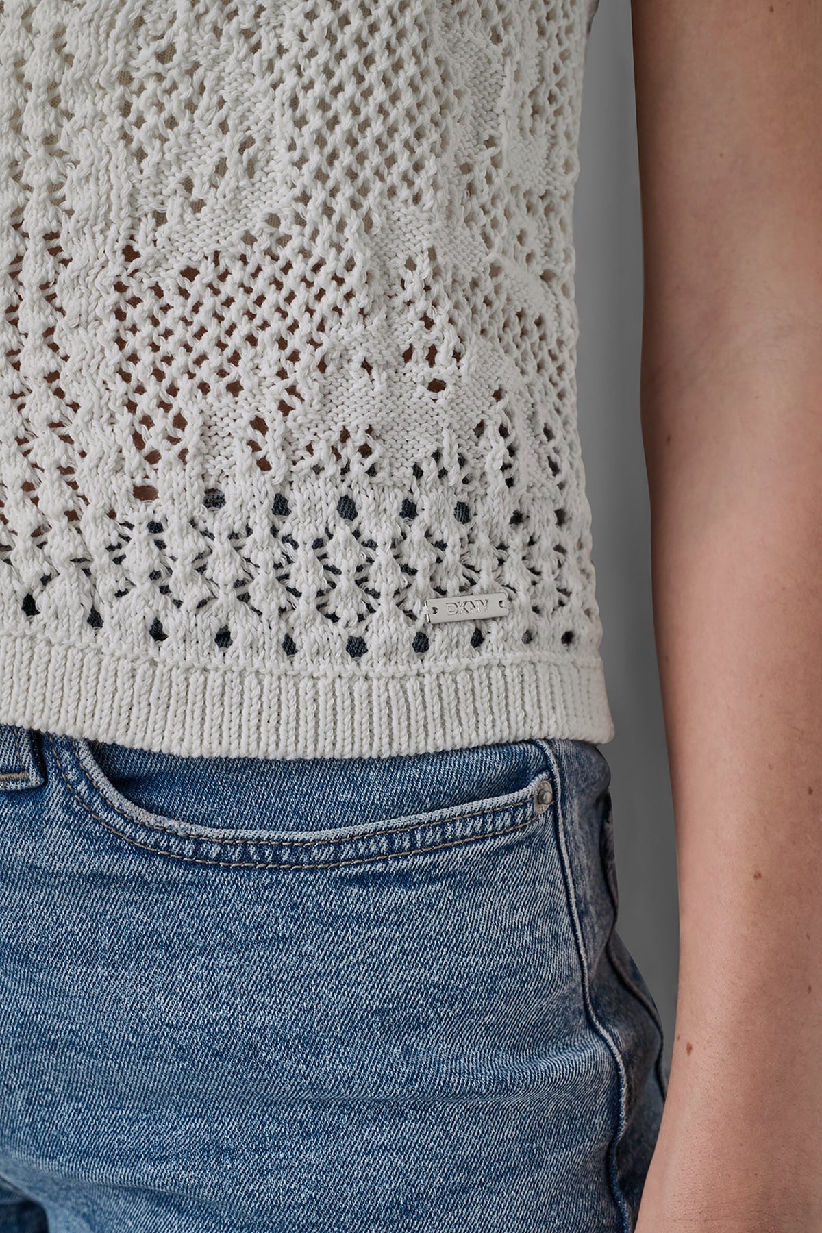LACE STITCH BUTTON FRONT CARDIGAN - Ivory | DKNY