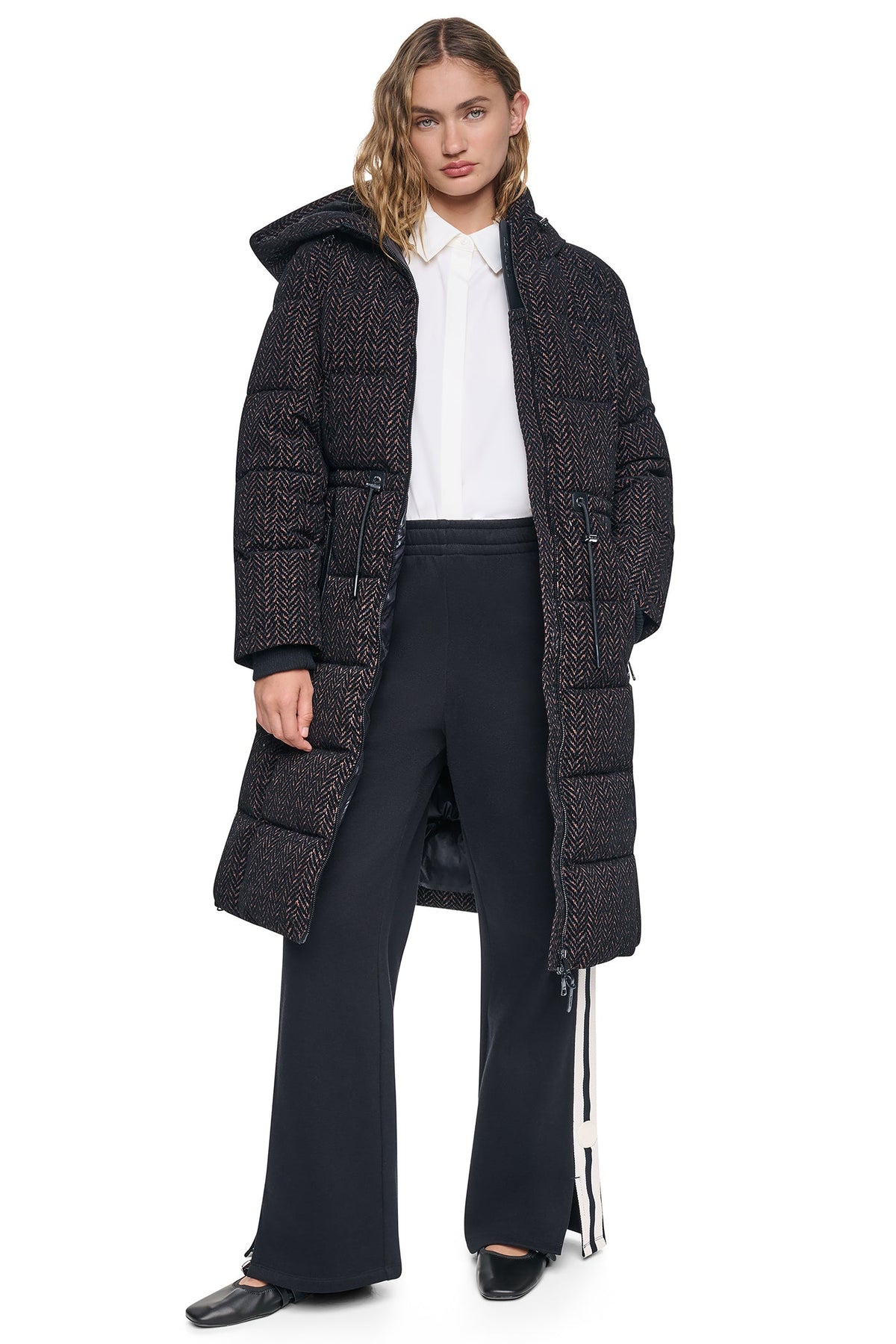 MAXI PUFFER COAT WITH HOOD - Pearl | DKNY