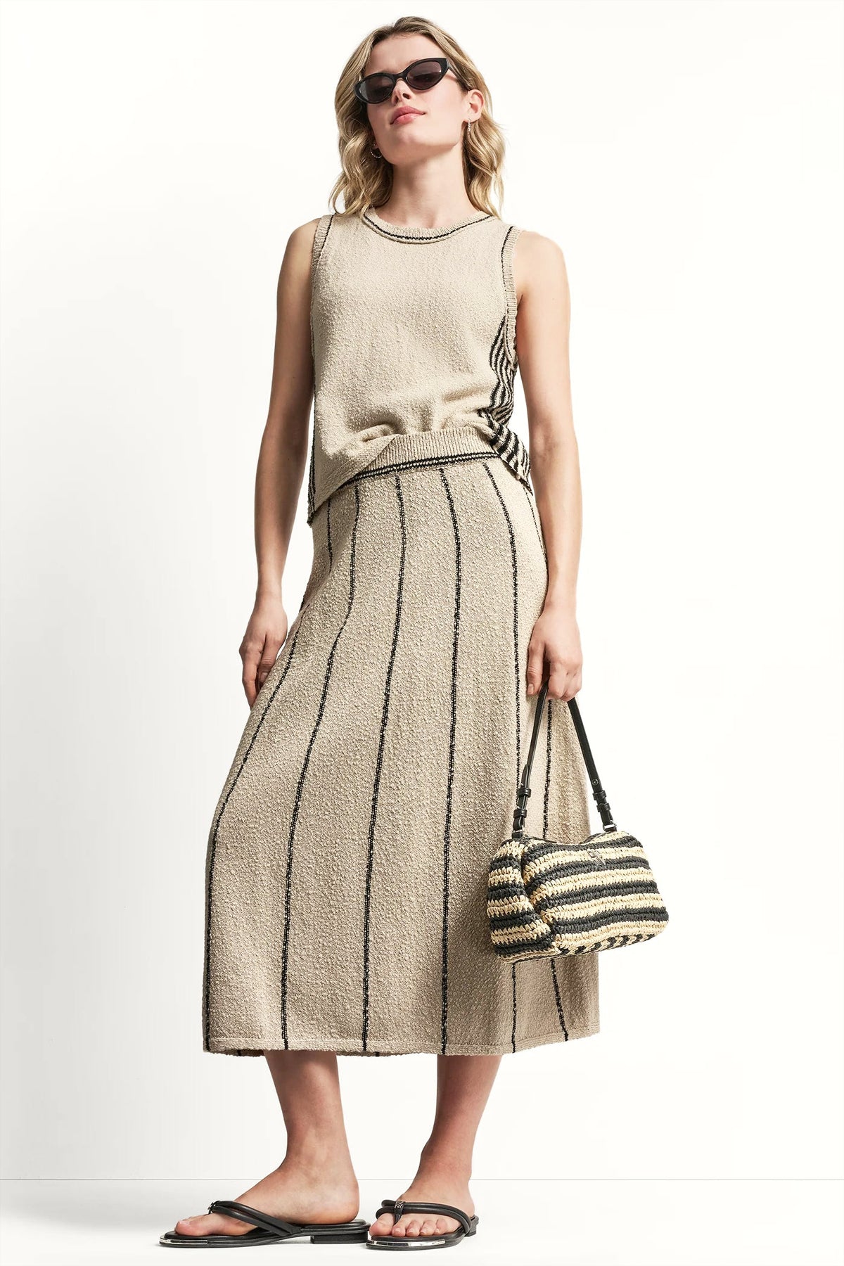 PULL-ON MAXI SKIRT WITH STRIPE DETAIL - Pebble/Black | DKNY