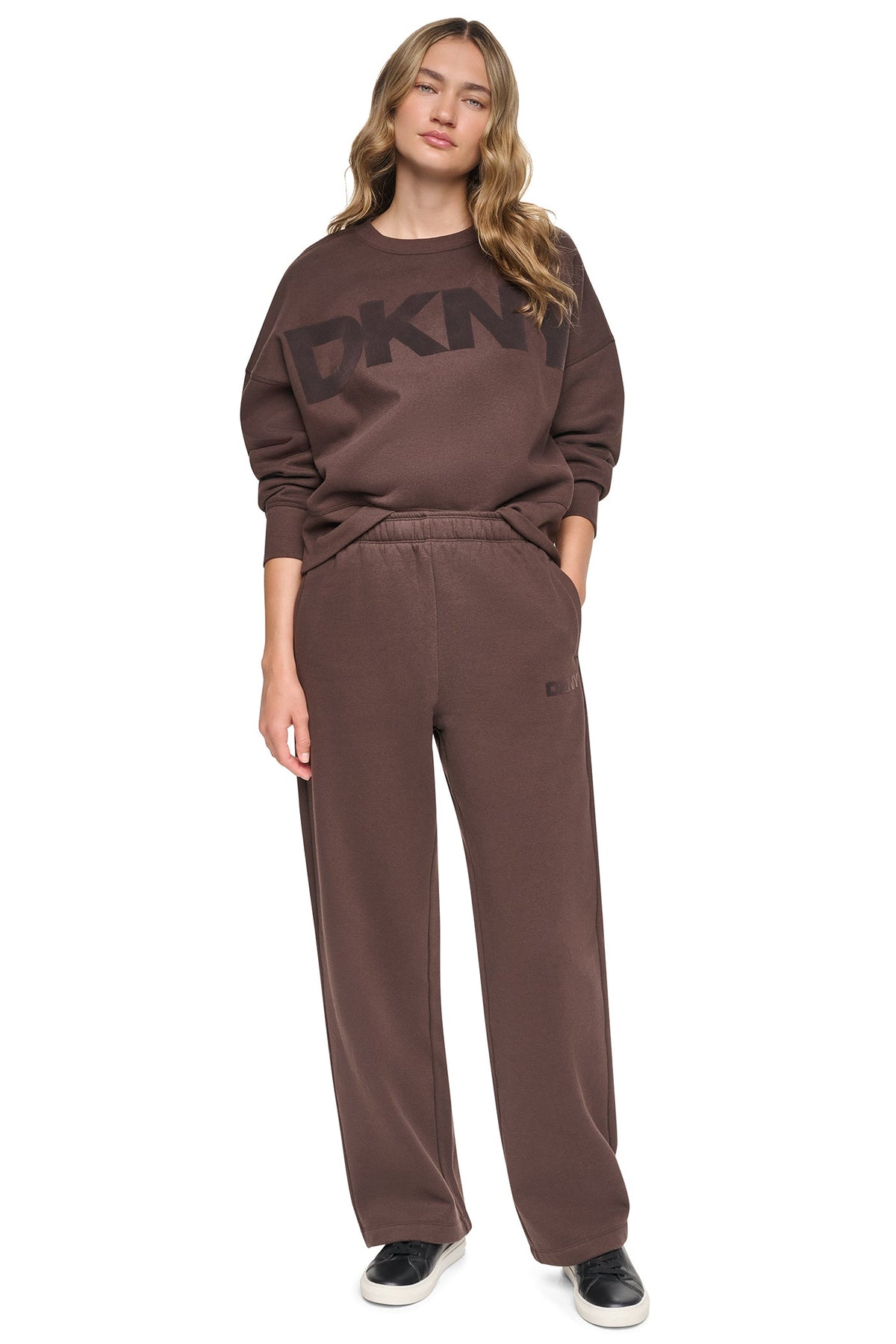 HIGH RISE FLOCKED LOGO RELAXED PANT - Claret/Taffy | DKNY