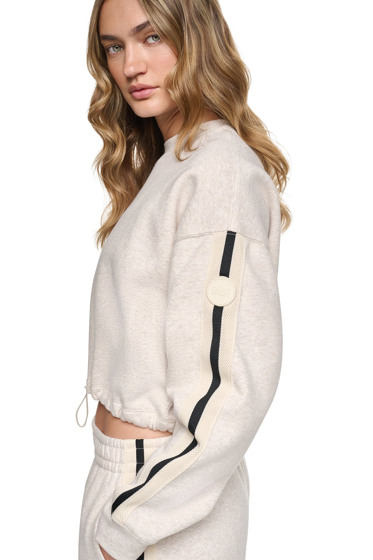 CROPPED STRIPED SWEATSHIRT - Black | DKNY