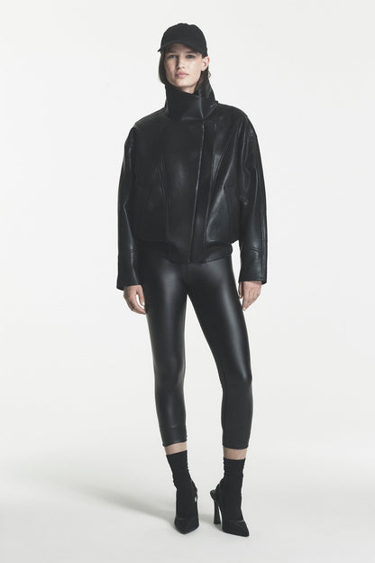 ASYMMETRIC FAUX LEATHER JACKET - Black | DKNY