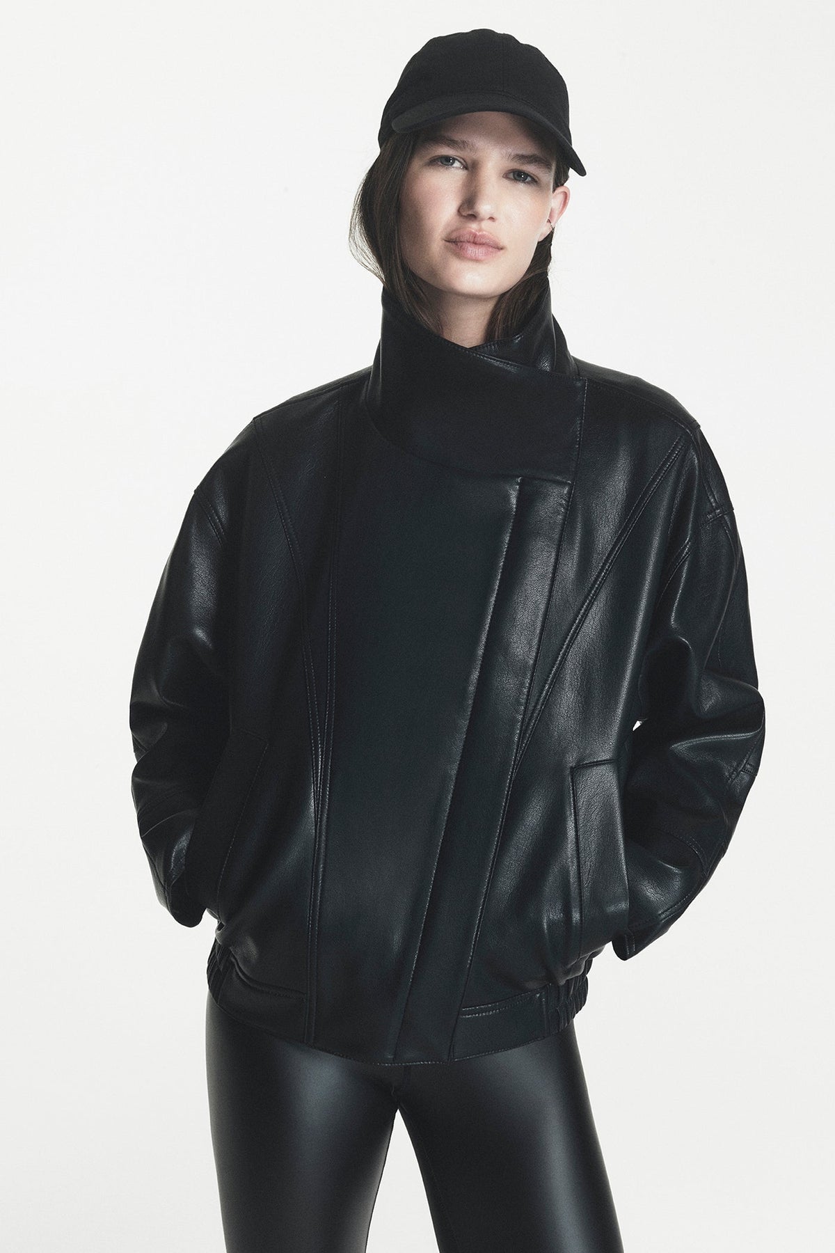 ASYMMETRIC FAUX LEATHER JACKET - Black | DKNY