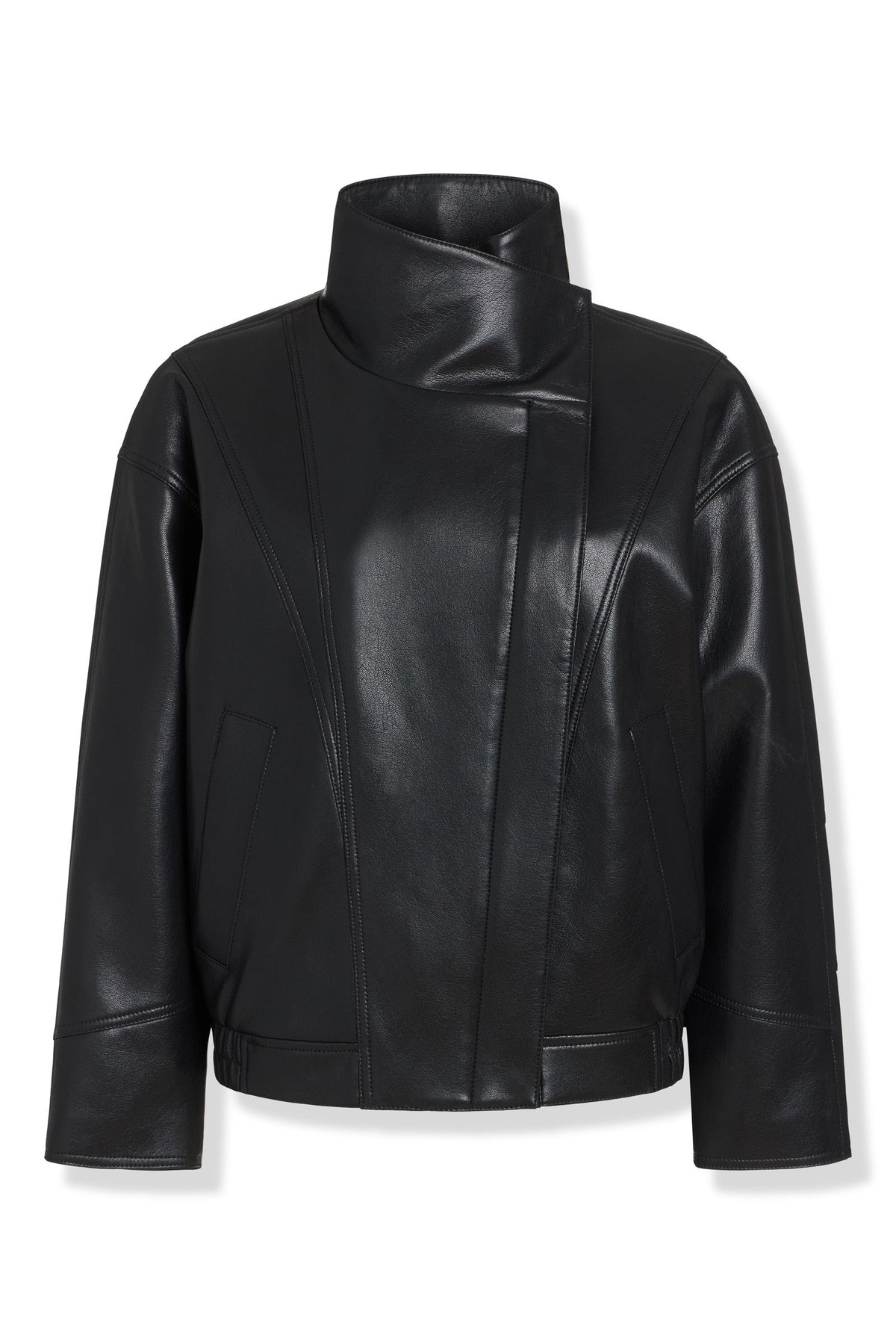 ASYMMETRIC FAUX LEATHER JACKET - Black | DKNY