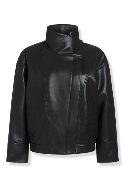 ASYMMETRIC FAUX LEATHER JACKET - Black | DKNY
