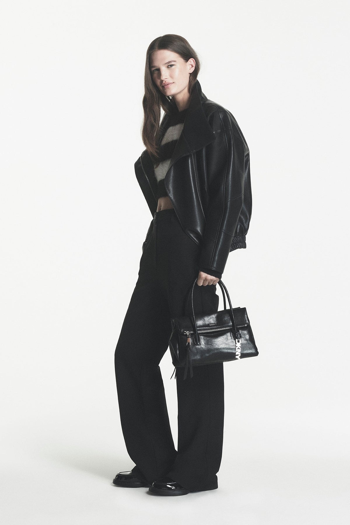 ASYMMETRIC FAUX LEATHER JACKET - Black | DKNY