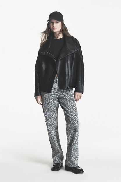 ASYMMETRIC FAUX LEATHER JACKET - Black | DKNY