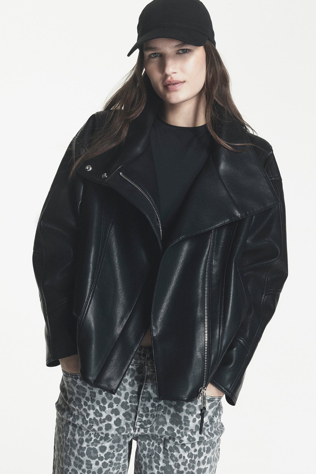 ASYMMETRIC FAUX LEATHER JACKET - Black | DKNY
