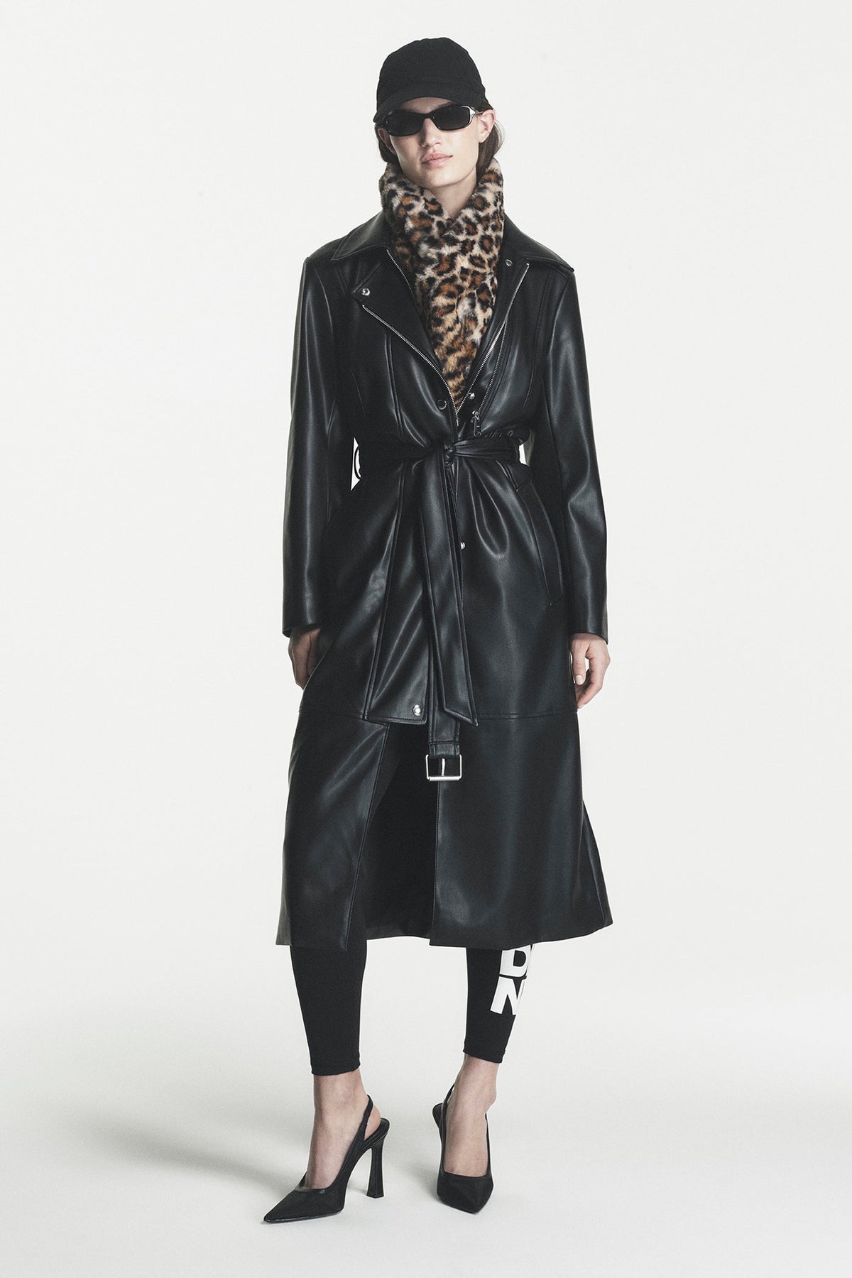 FAUX LEATHER BELTED TRENCH - Black | DKNY