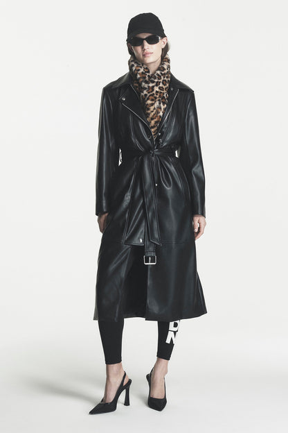 FAUX LEATHER BELTED TRENCH - Black | DKNY