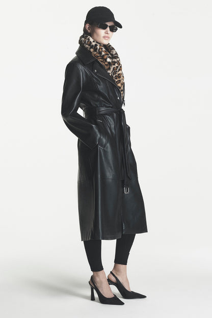 FAUX LEATHER BELTED TRENCH - Black | DKNY