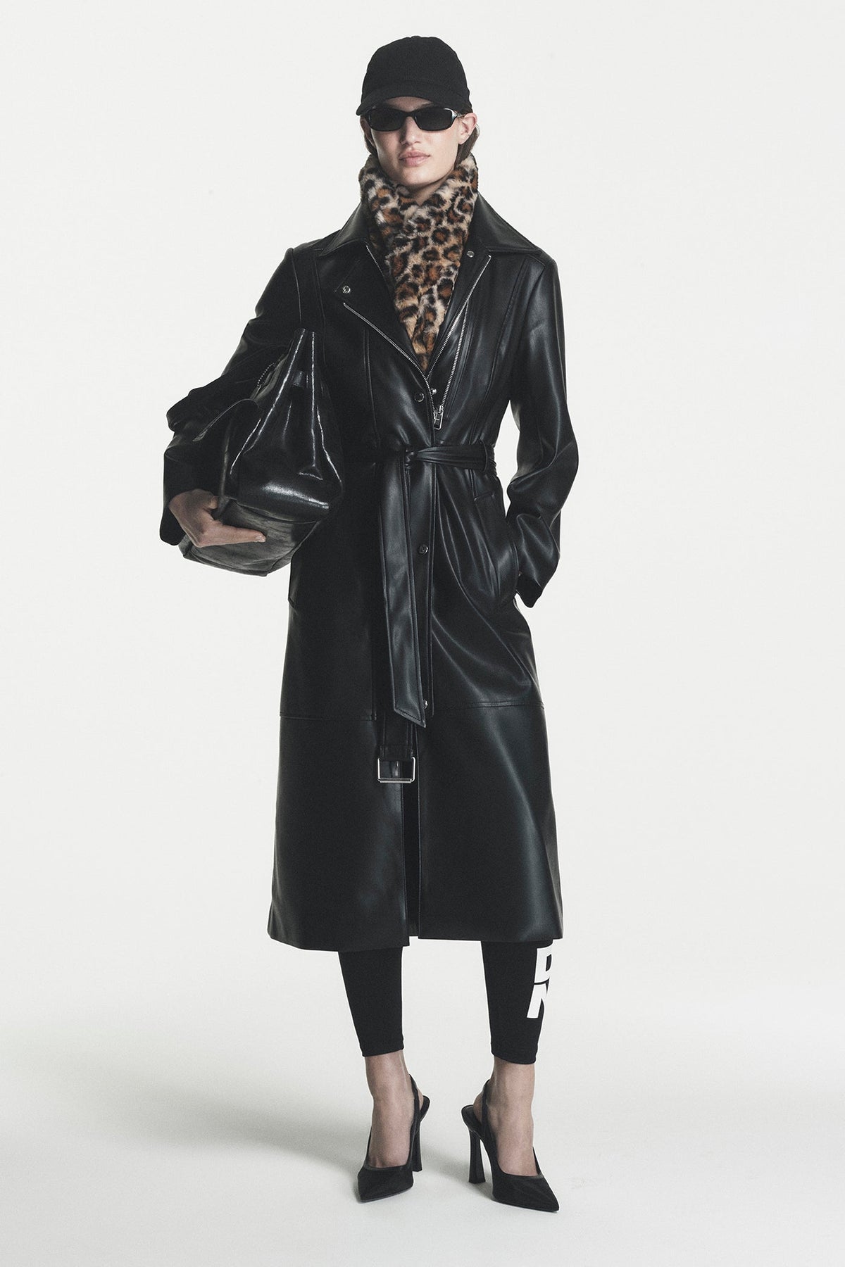 FAUX LEATHER BELTED TRENCH - Black | DKNY