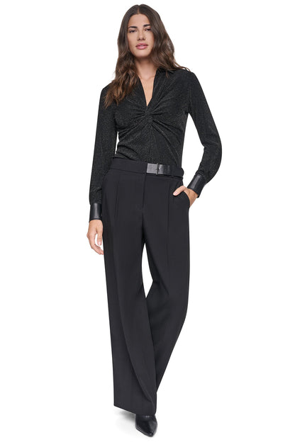 BELTED WIDE LEG TROUSER - Black | DKNY