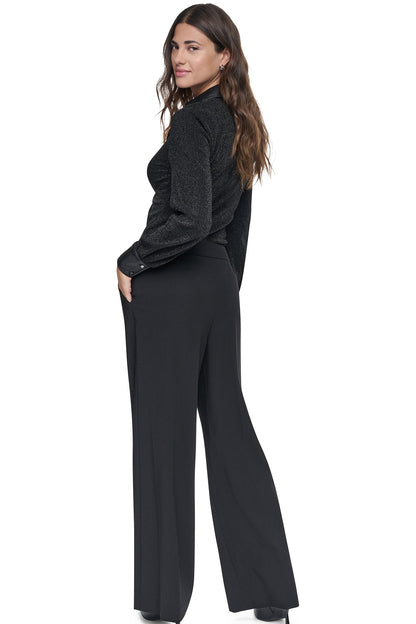 BELTED WIDE LEG TROUSER - Black | DKNY
