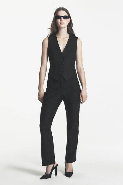 PINSTRIPE STRAIGHT LEG TROUSER - Black | DKNY
