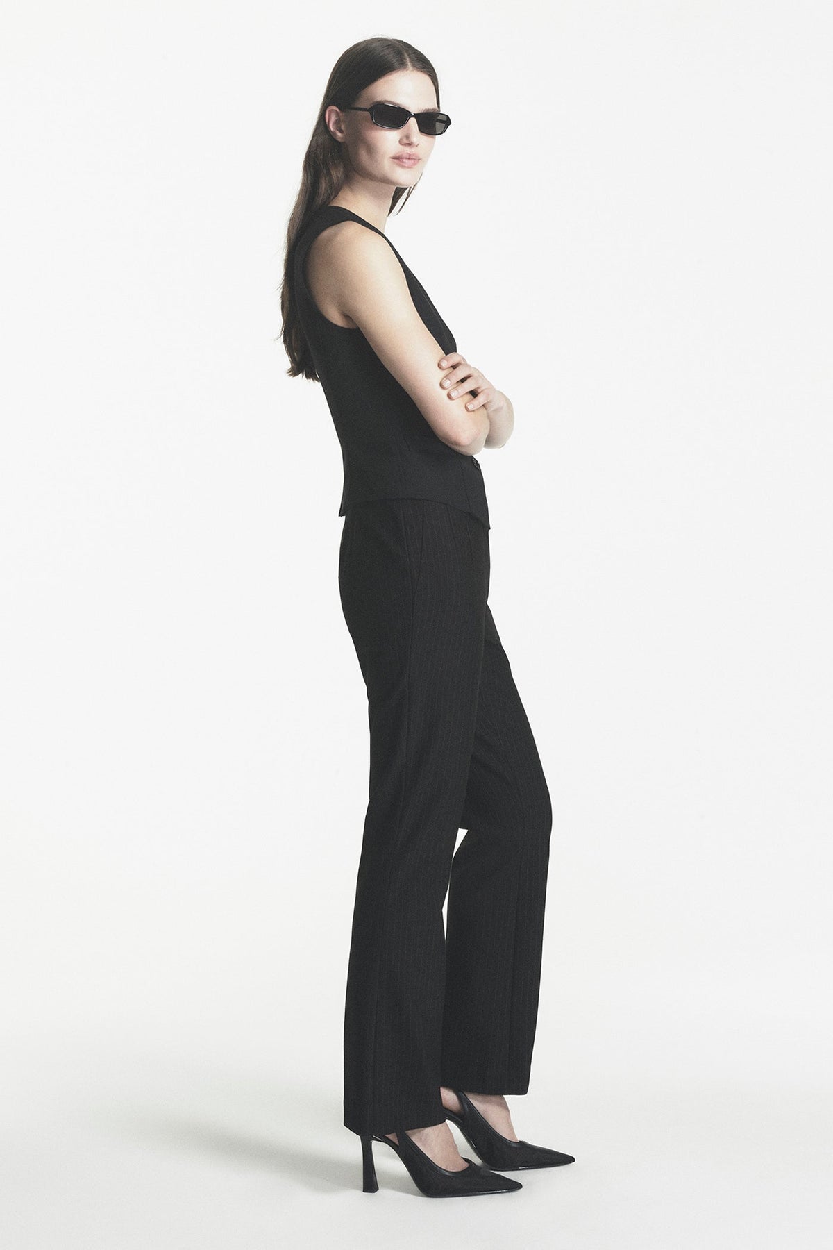 PINSTRIPE STRAIGHT LEG TROUSER - Black | DKNY