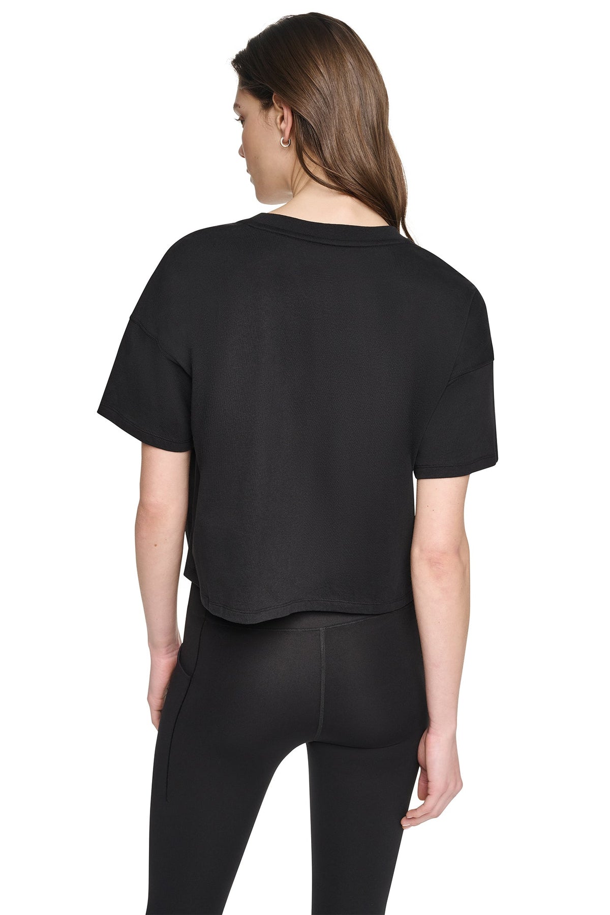 CROPPED METALLIC LOGO TEE - Peacoat/Silver | DKNY