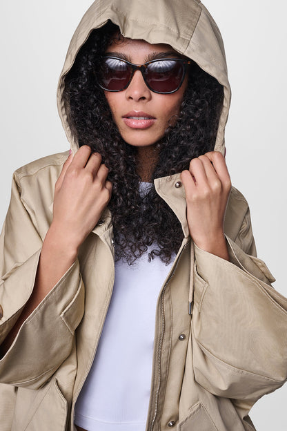 OVERSIZED HOODED ANORAK - Travertine | DKNY
