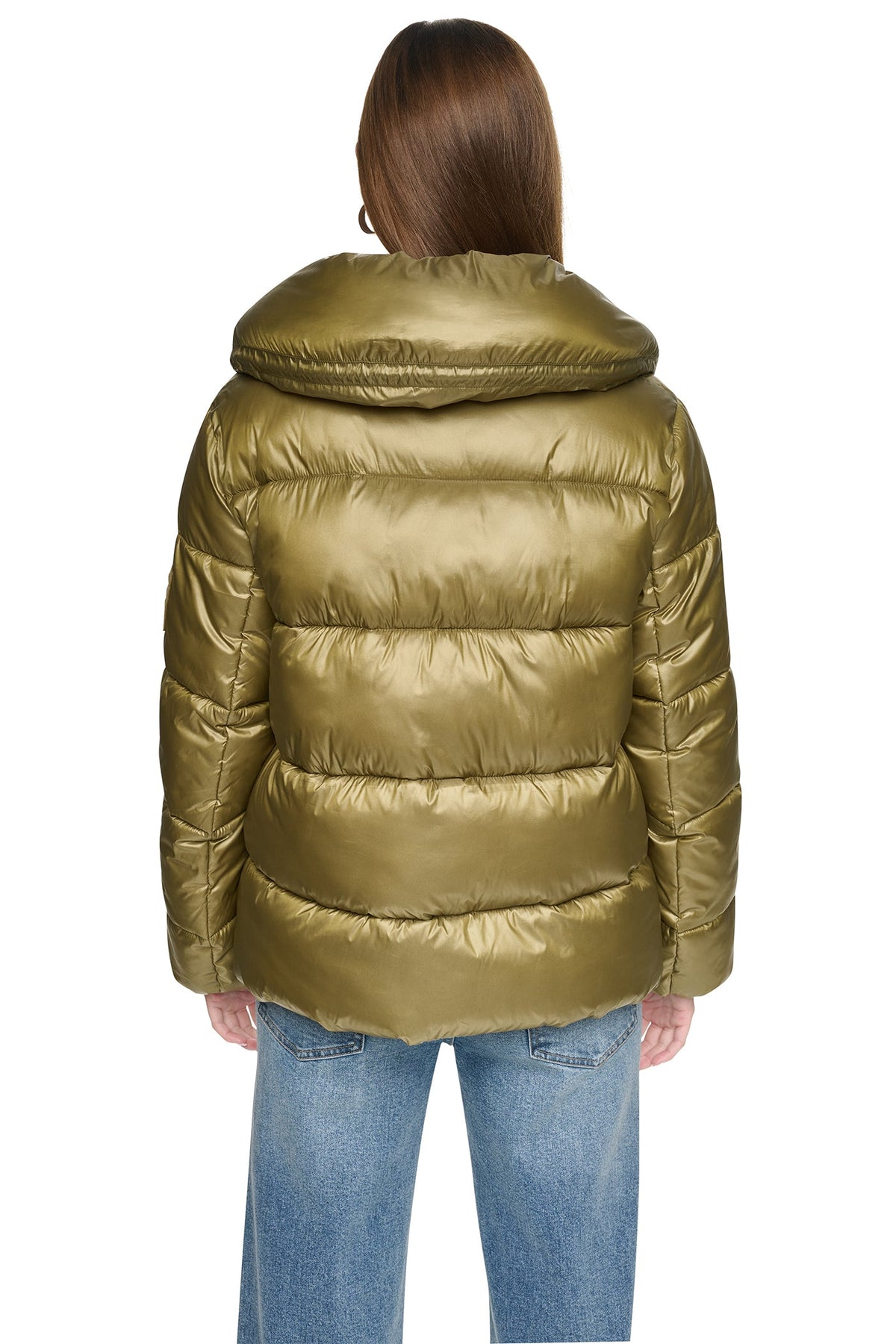 QUILTED PUFFER WITH DRAMA COLLAR - Metallic Pink Moon | DKNY