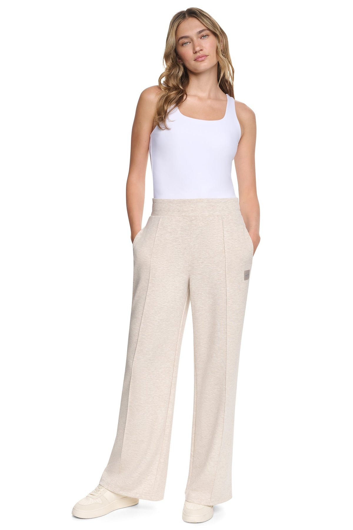 HIGH-RISE PINTUCKED WIDE-LEG PANT - Cortado Heather | DKNY