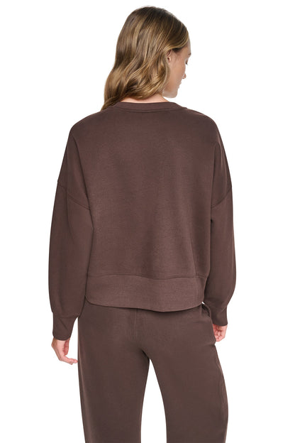 FLOCKED VARSITY LOGO SWEATSHIRT - Espresso/Espresso | DKNY