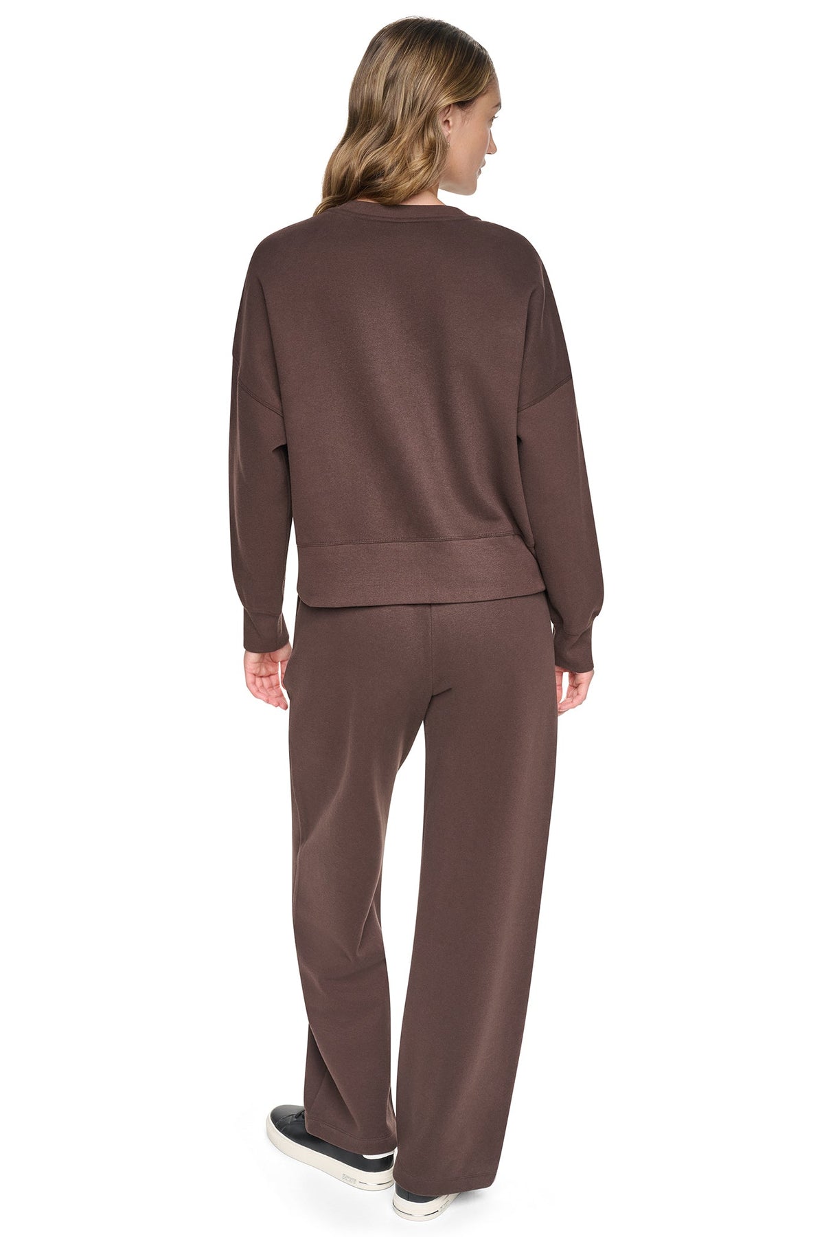 FLOCKED VARSITY LOGO SWEATSHIRT - Espresso/Espresso | DKNY