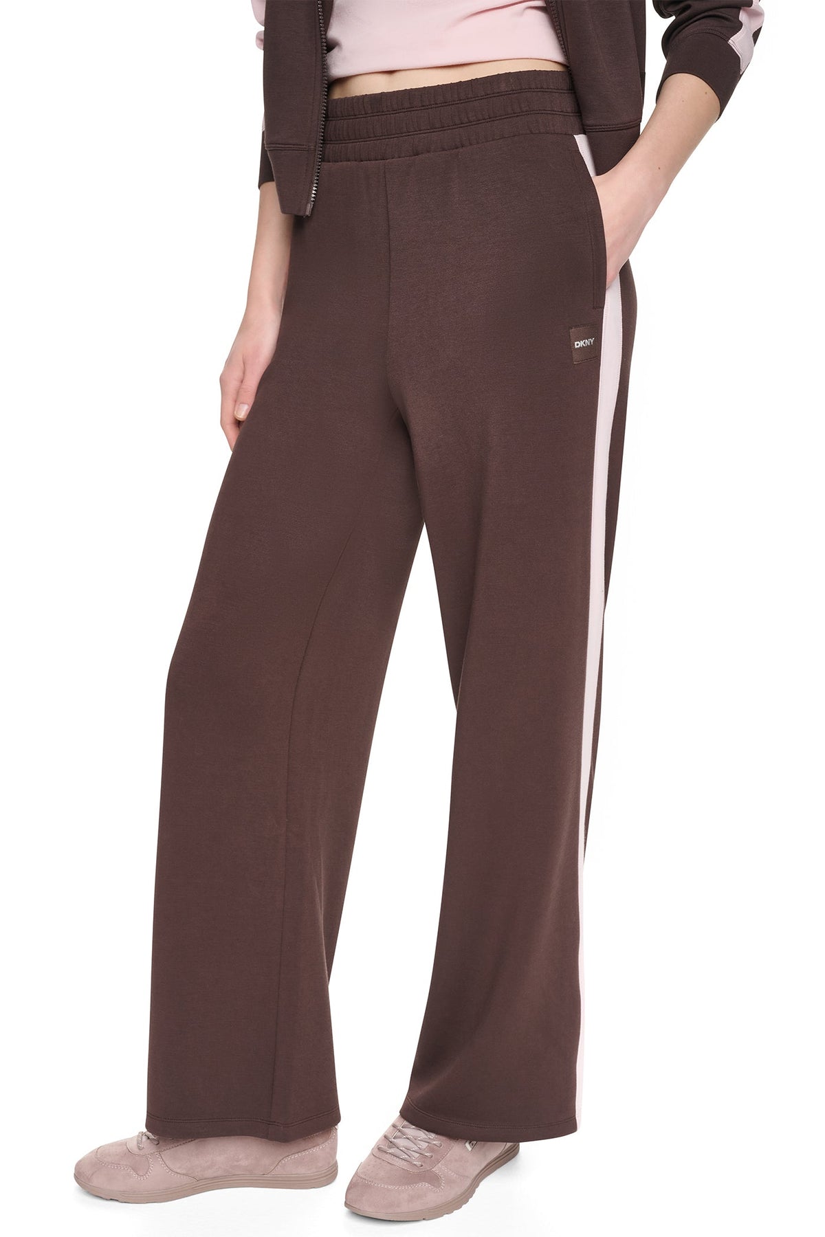 HIGH-RISE SIDE STRIPE WIDE-LEG PANT - Black/Eggnog | DKNY