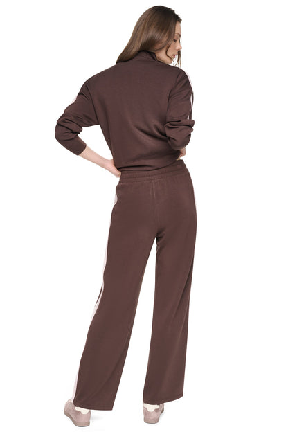 HIGH-RISE SIDE STRIPE WIDE-LEG PANT - Black/Eggnog | DKNY