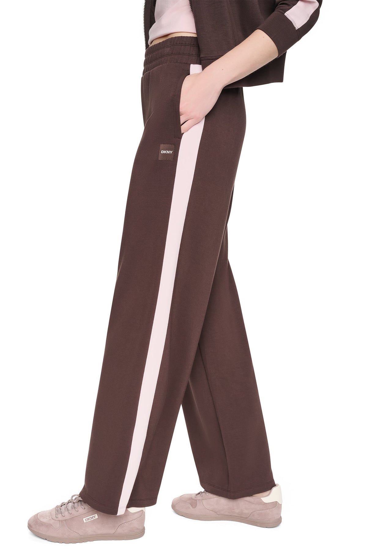 HIGH-RISE SIDE STRIPE WIDE-LEG PANT - Black/Eggnog | DKNY