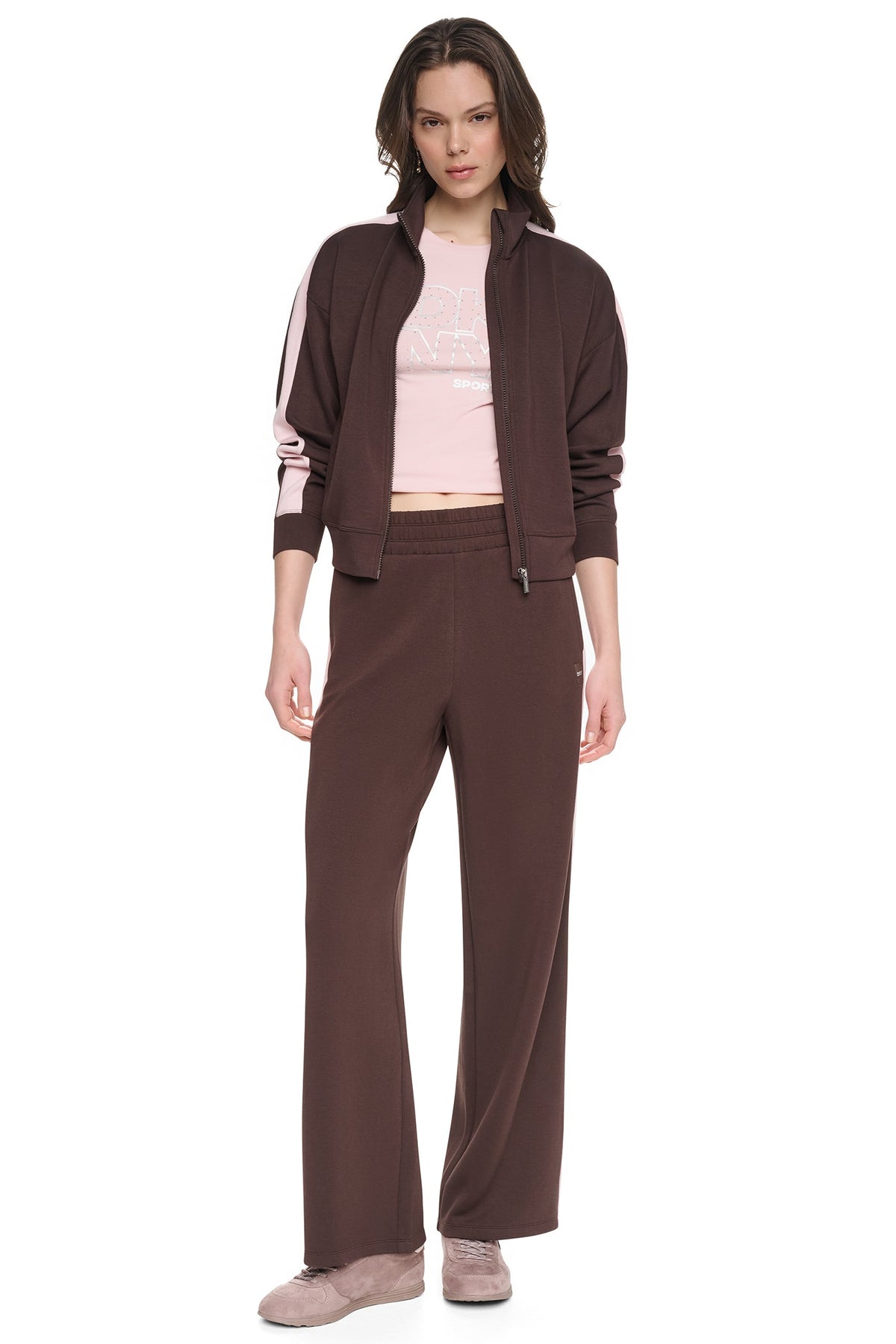 HIGH-RISE SIDE STRIPE WIDE-LEG PANT - Black/Eggnog | DKNY