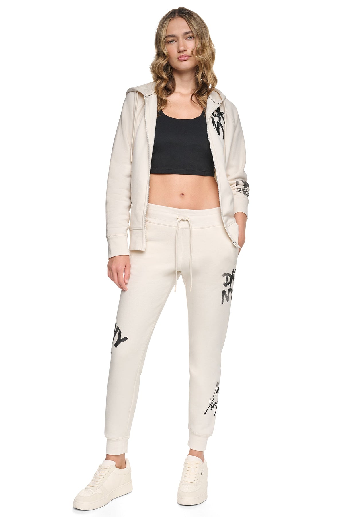 MID-RISE GRAFFITI RHINESTONE LOGO JOGGER - Black | DKNY